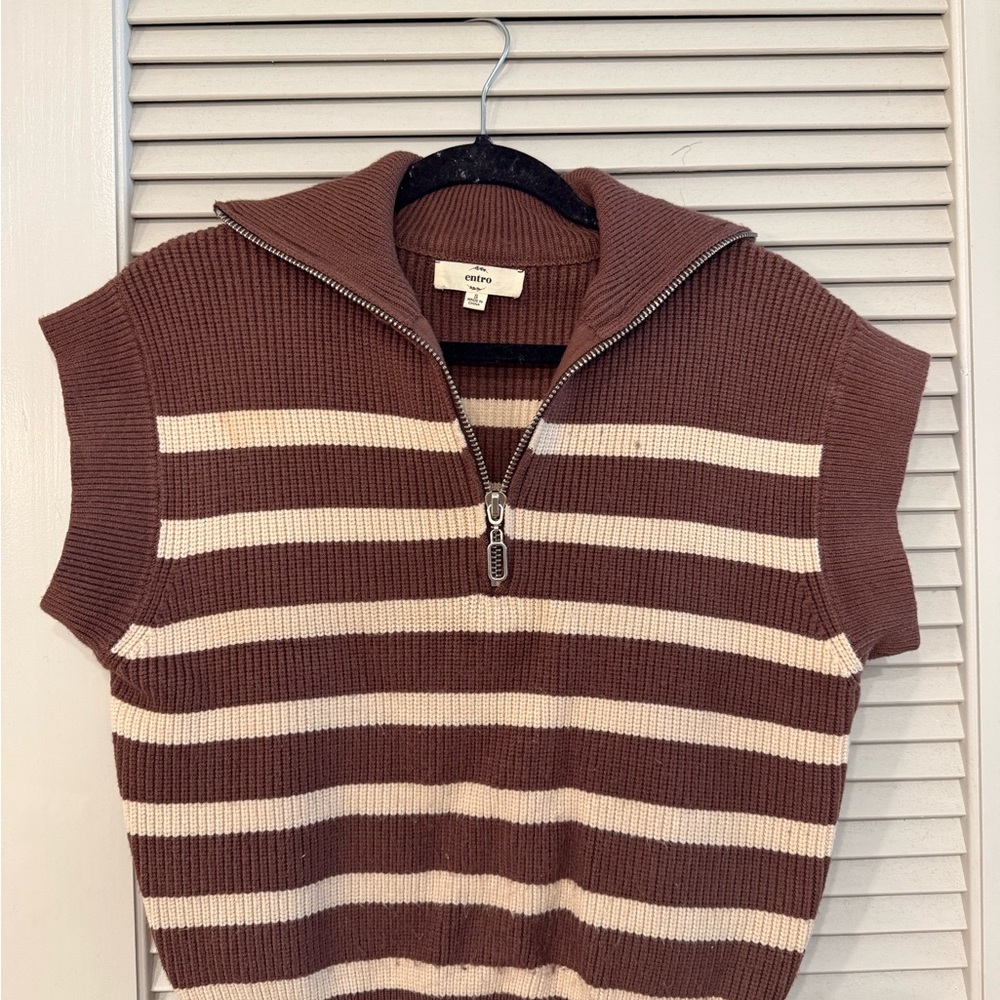 ENTRO Brown and Cream Striped Knit Top